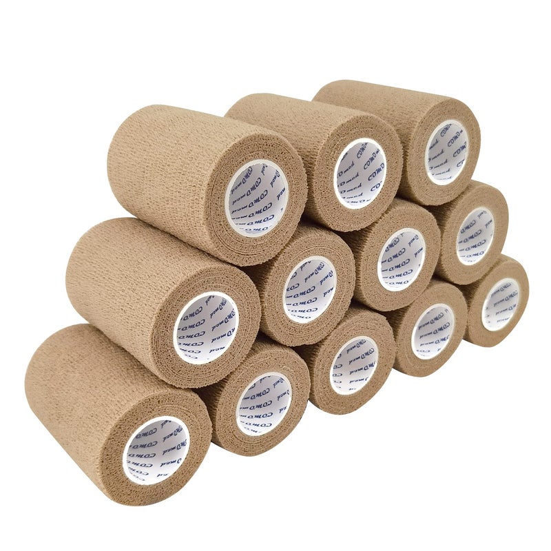 COMOmed Self Adherent Cohesive Bandage Latex 3x5 Yards First Aid Bandages Stretch Sport Athletic Wrap Vet Tape for Wrist Ankle Sprain and SwellingSkin12 Rolls